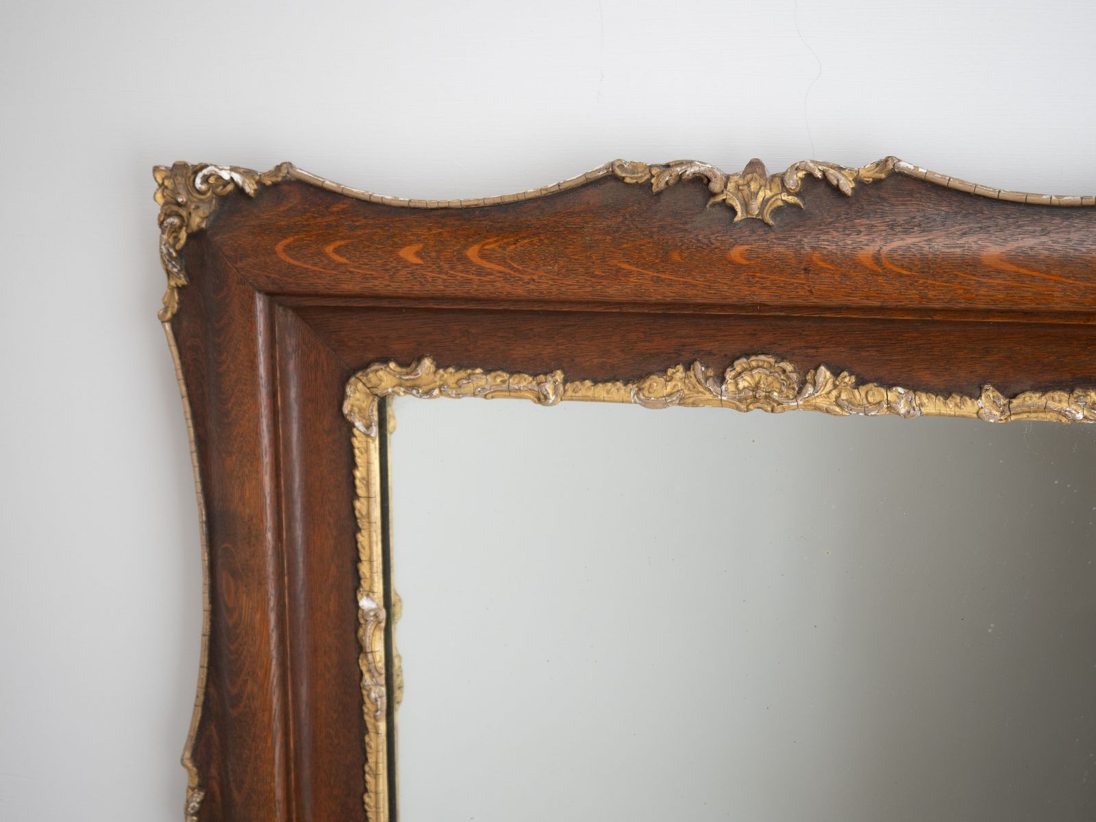 French Rococo Revival Oak And Gilt Gesso Wall Mirror, Circa 1870–1890, Late 19th Century Louis XV Revival photo 425.0