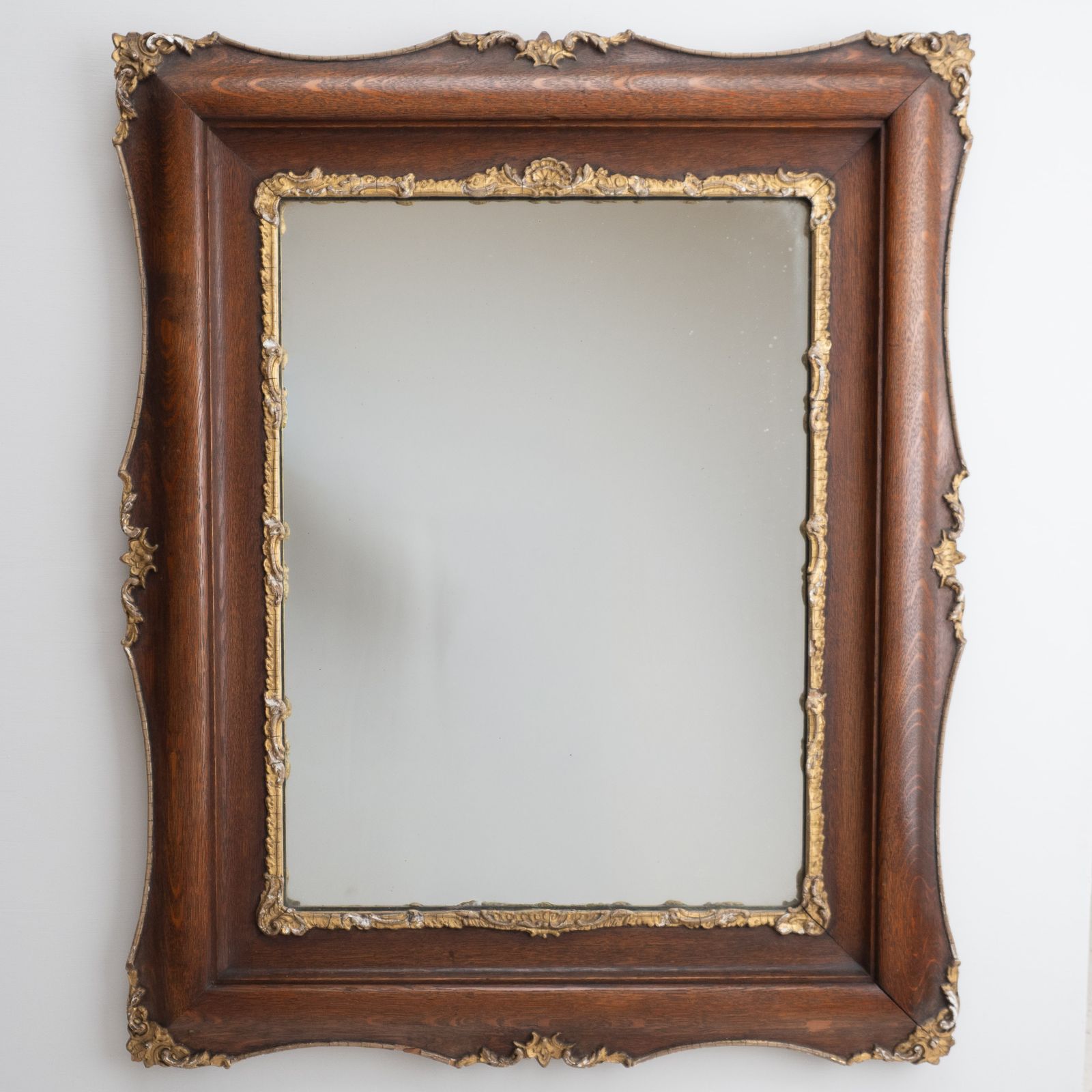 photo vintage French Rococo Revival Oak And Gilt Gesso Wall Mirror, Circa 1870–1890, Late 19th Century Louis XV Revival