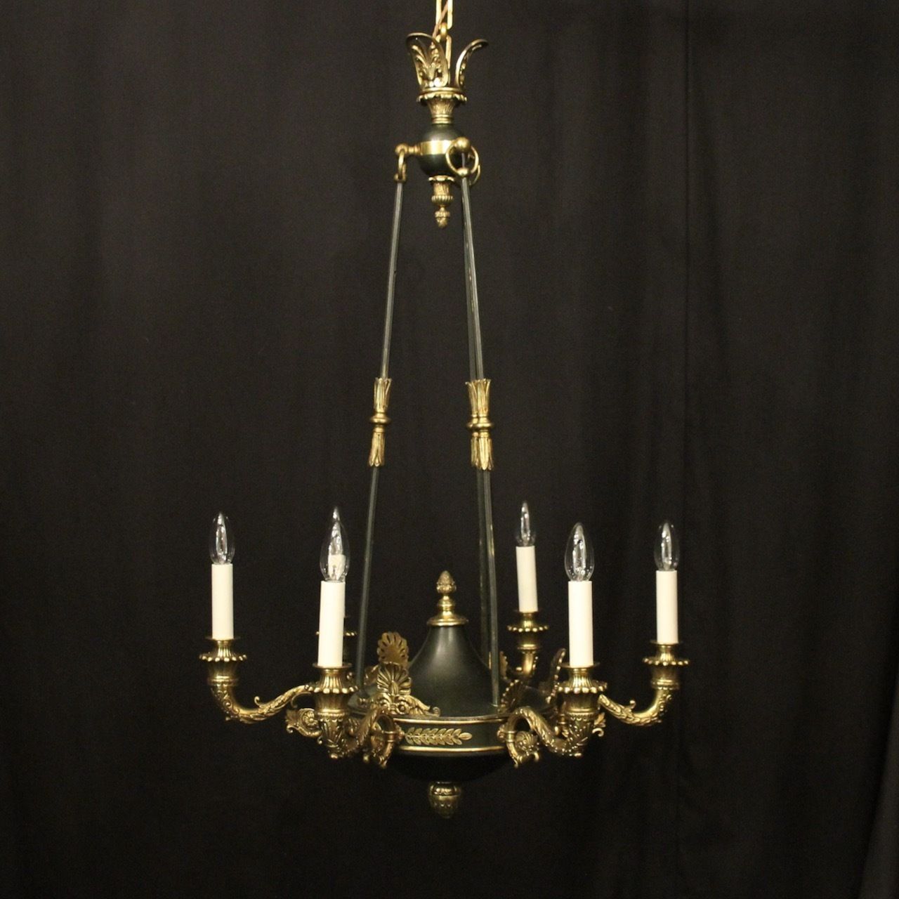 French 19th Century Gilded Bronze Empire 6 Light Chandelier
