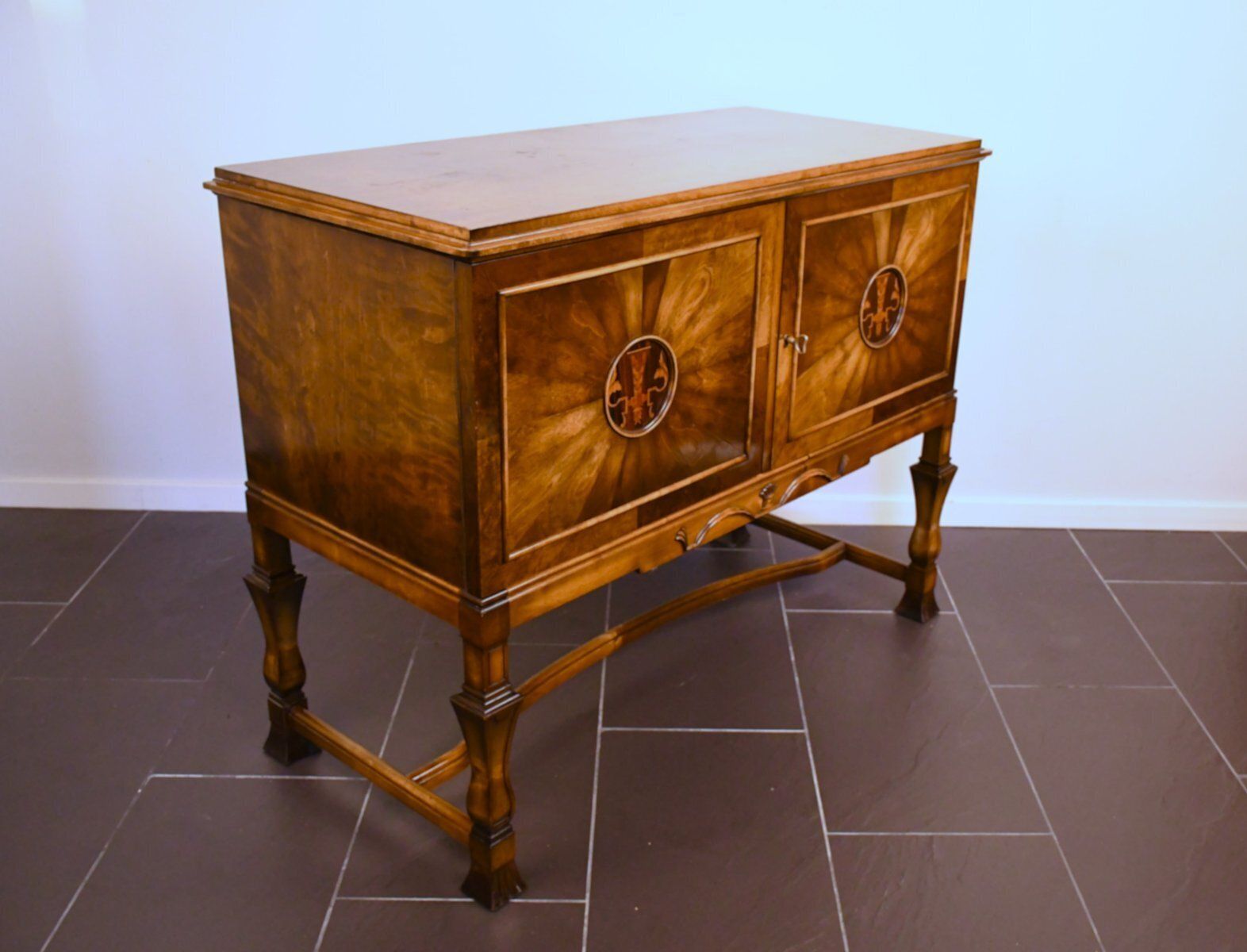 Swedish Grace Flamed Birch Sideboard From Seffle Möbelfabrik, Late 1920s photo for sale