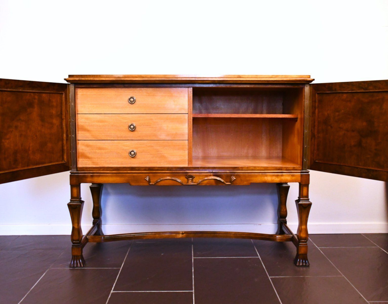 Swedish Grace Flamed Birch Sideboard From Seffle Möbelfabrik, Late 1920s photo Furniture