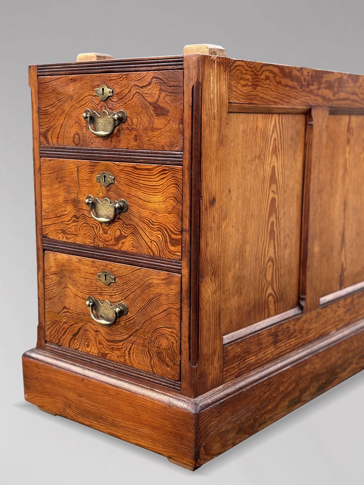 Furniture Stunning Patina 19th Century Pitch Pine Partners Desk photo