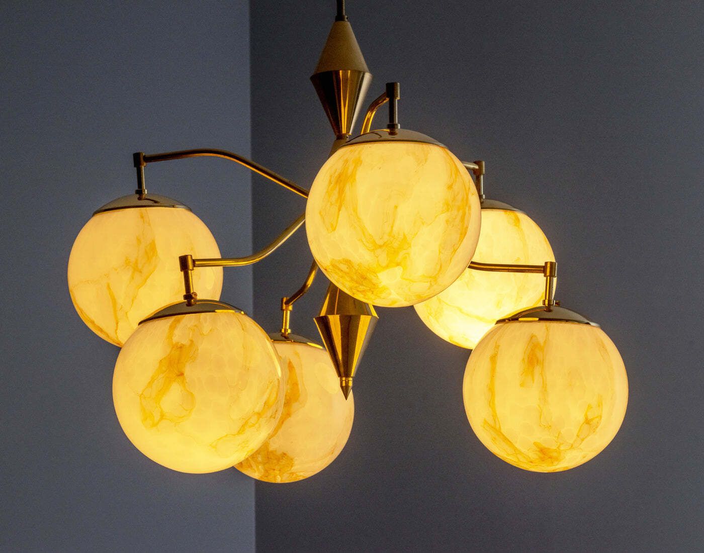 Vintage Marbled Glass Chandelier, 1960s–1980s, Czechoslovakia photo Lighting