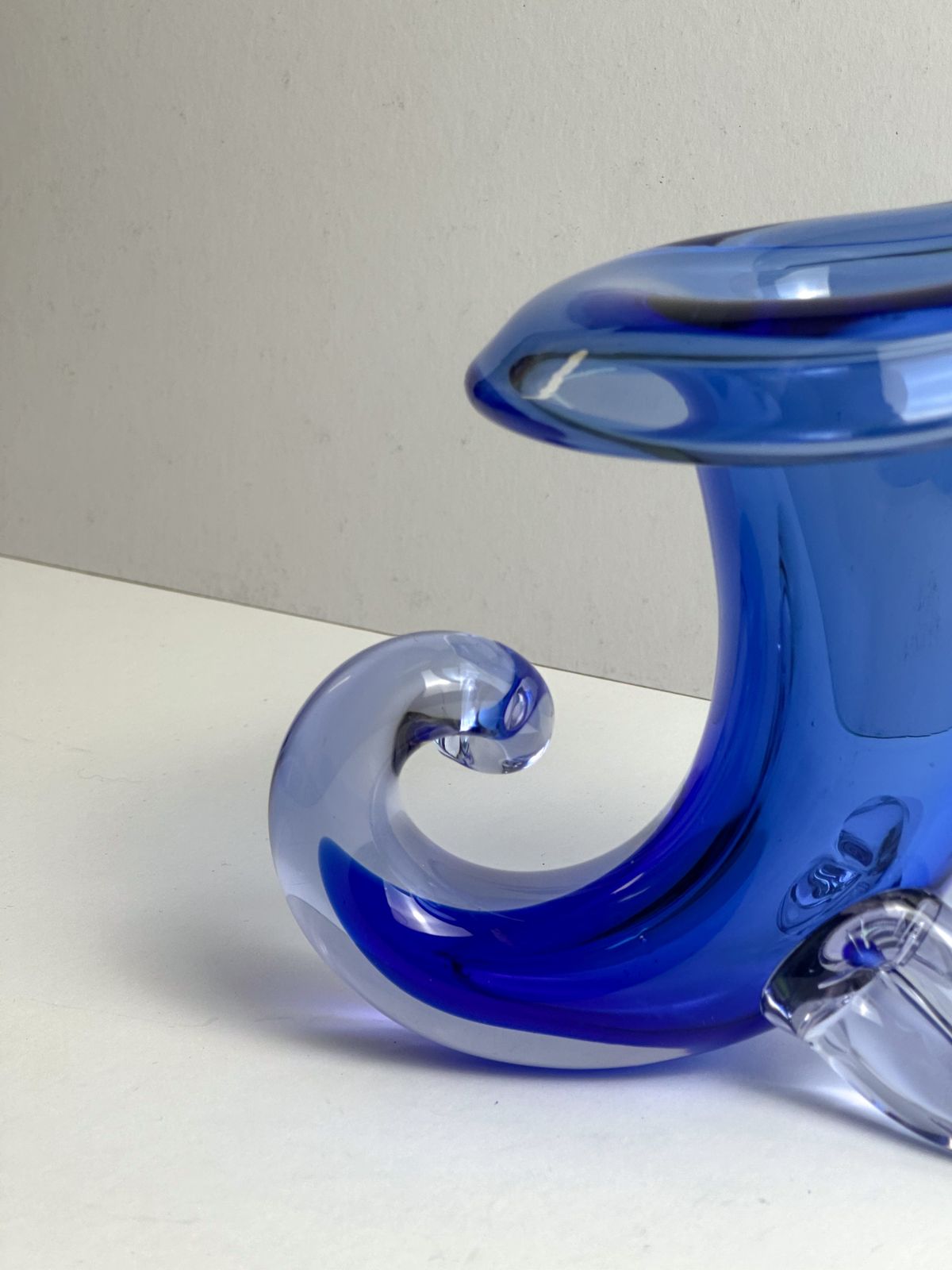 Murano Glass Cornucopia Vase In Cobalt Blue Sommerso By Archimede Seguso, 1950s photo for sale