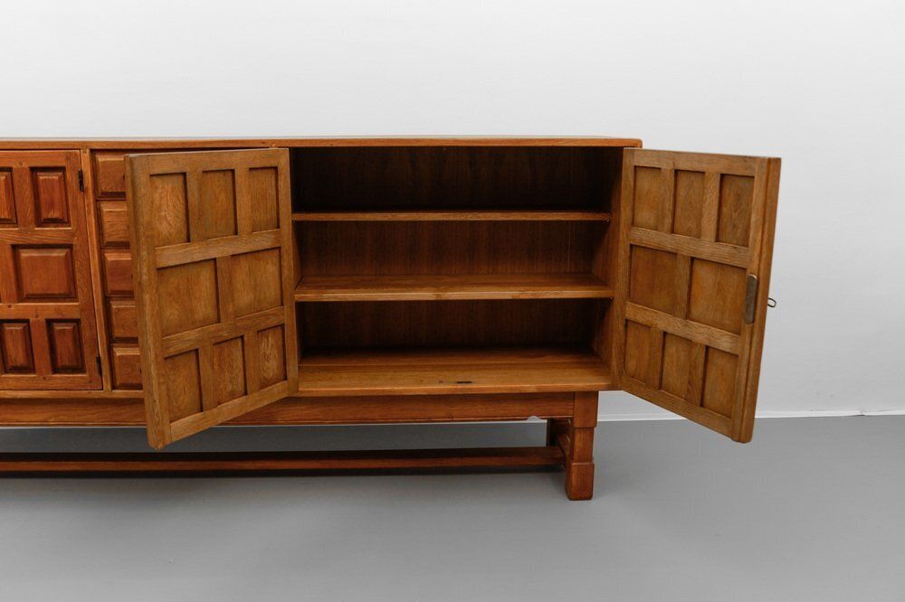 Large Screwless Sideboard Made Of Carved Oak, Spain, 1960s photo vinterior