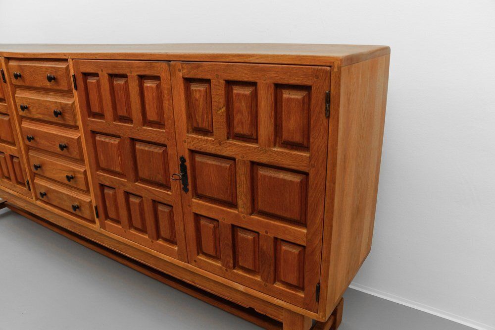 photo for sale Large Screwless Sideboard Made Of Carved Oak, Spain, 1960s