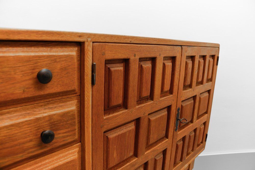 Furniture Large Screwless Sideboard Made Of Carved Oak, Spain, 1960s photo