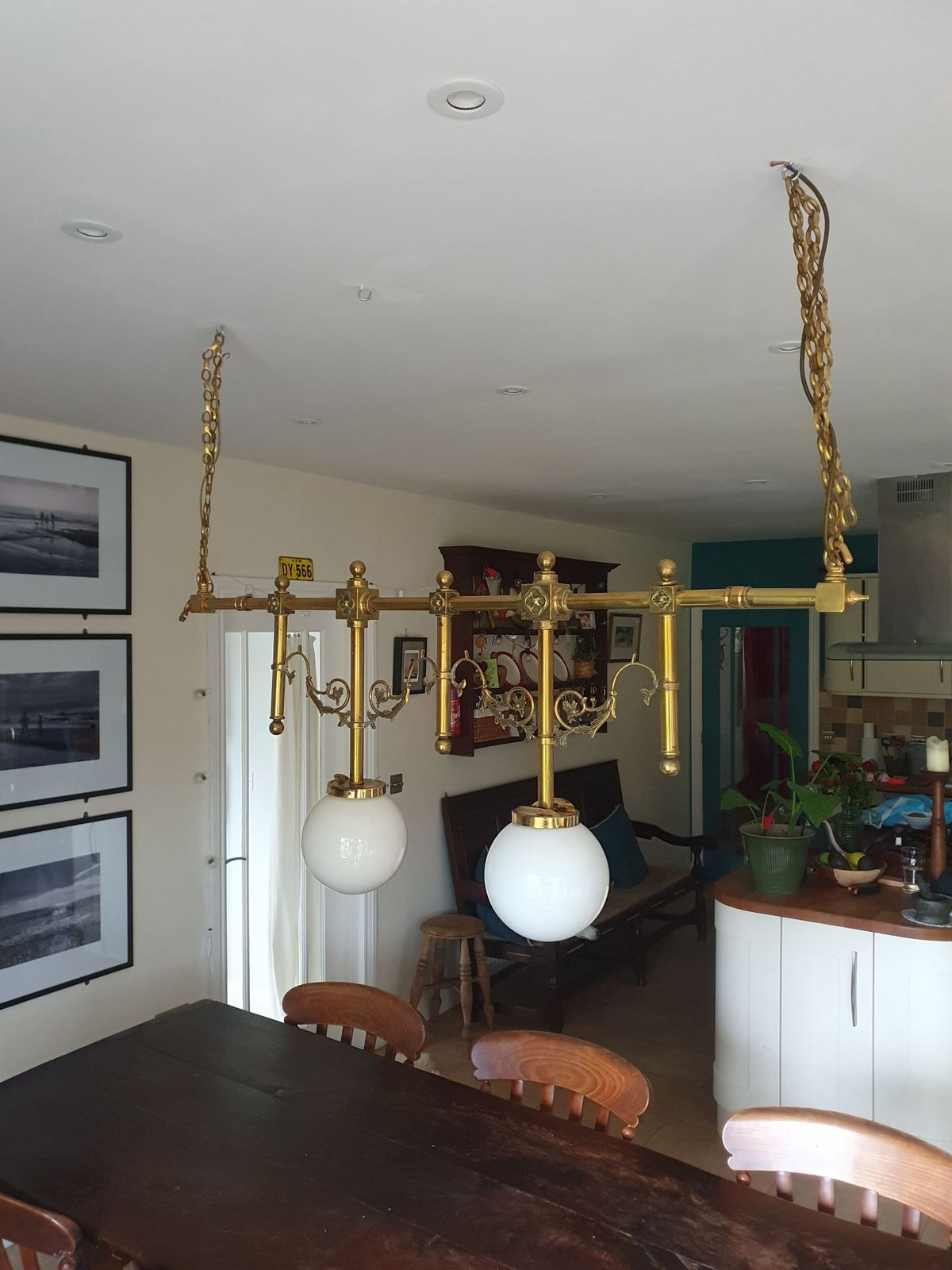 Early 20th Century Gothic Style Chandelier In Brass With Glass Globes
