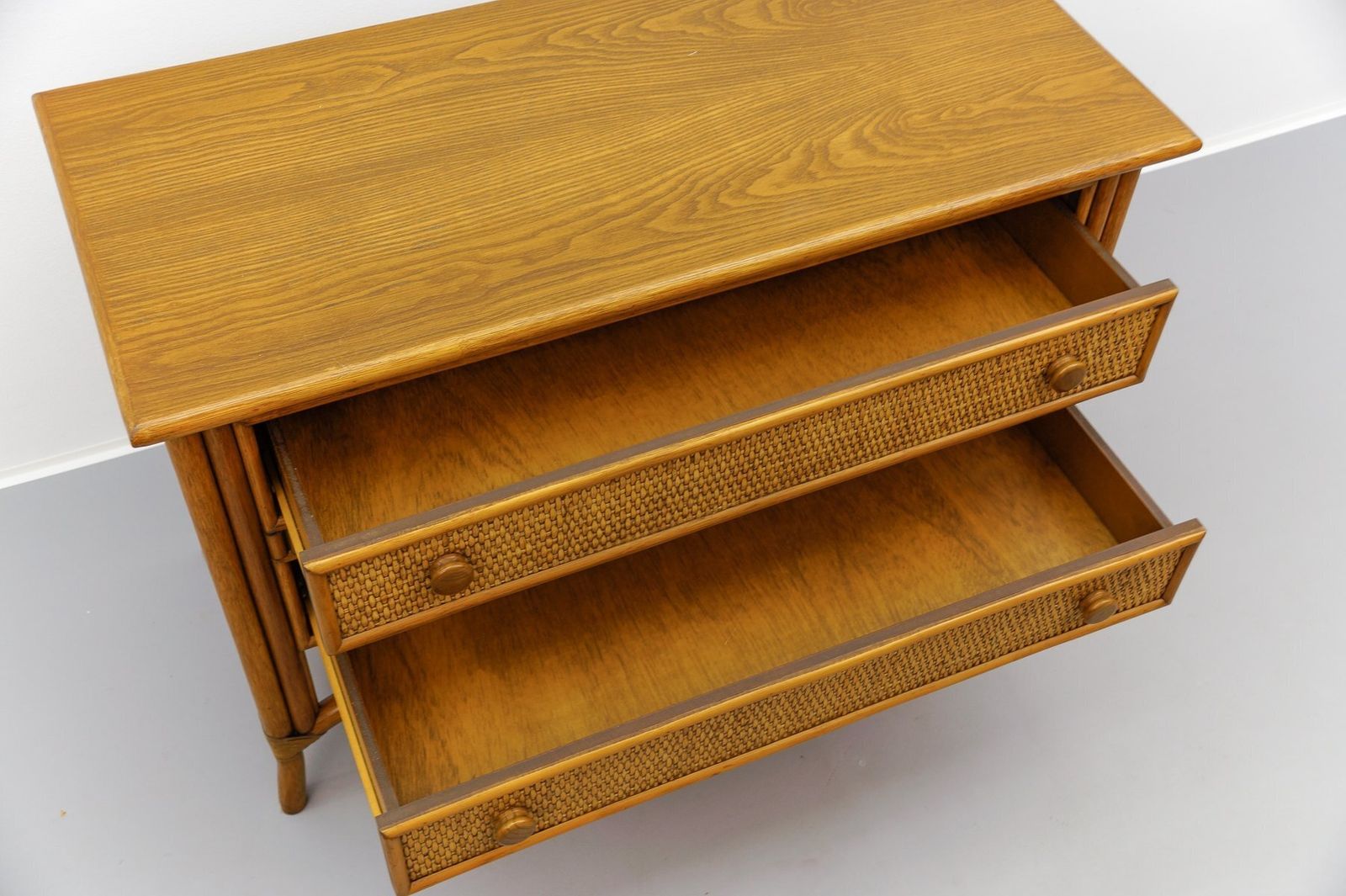 photo furniture Italian Chest Of Drawers Made Of Rattan And Wrought Iron, 1970s, Set Of 2