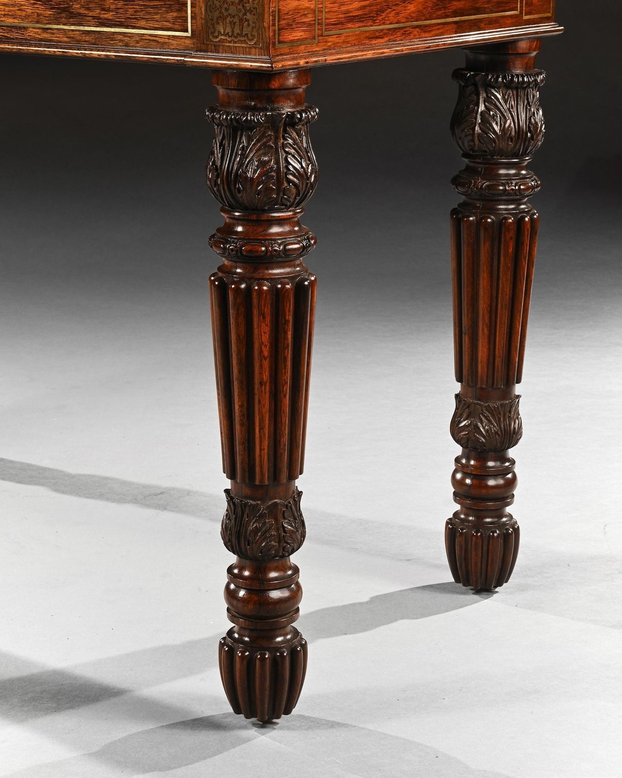 An Extremely Fine Rosewood And Brass Inlaid Writing Table Attributed To Gillows Oxford Street Workshop photo vintage