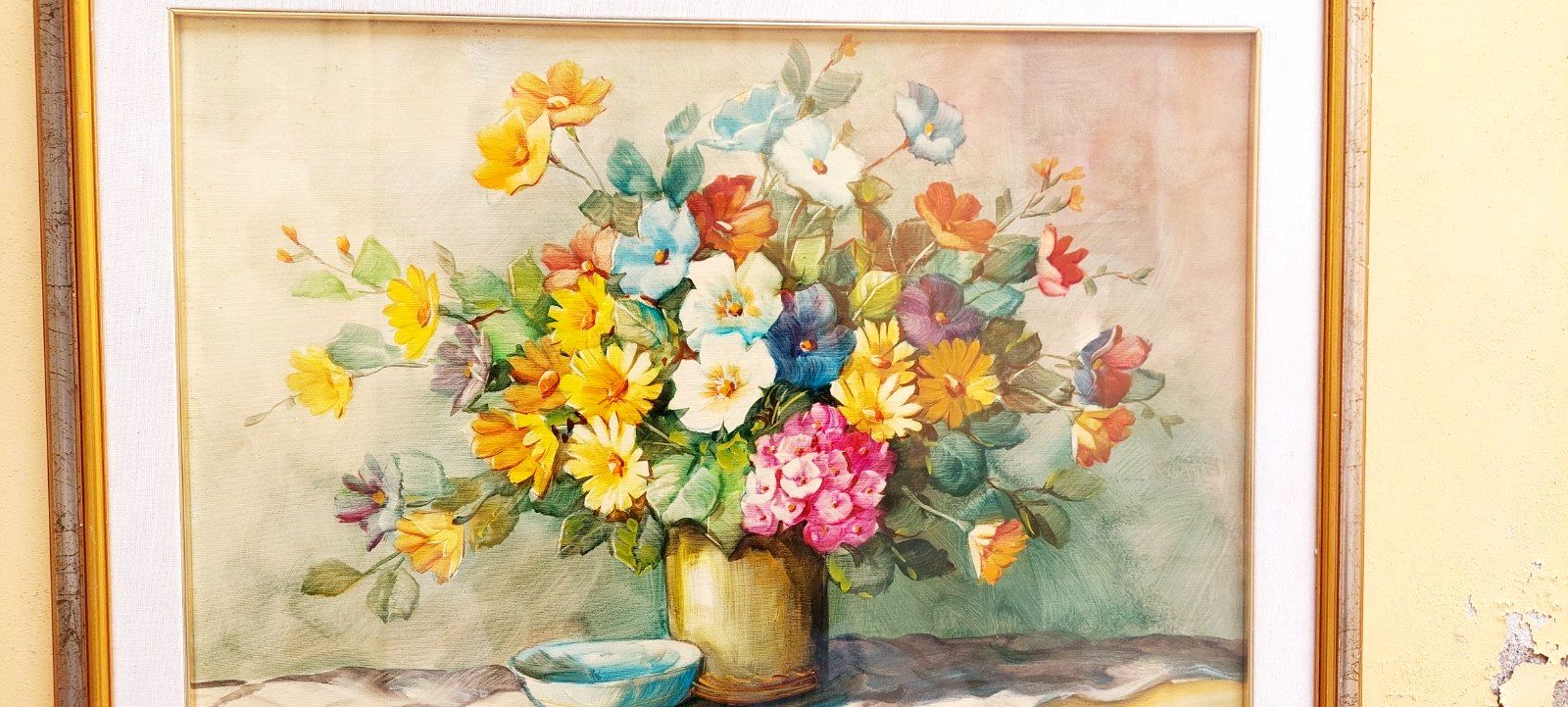 Oil Painting On Canvas Flowers A. René 50x70 Cm 60s/70s photo Art