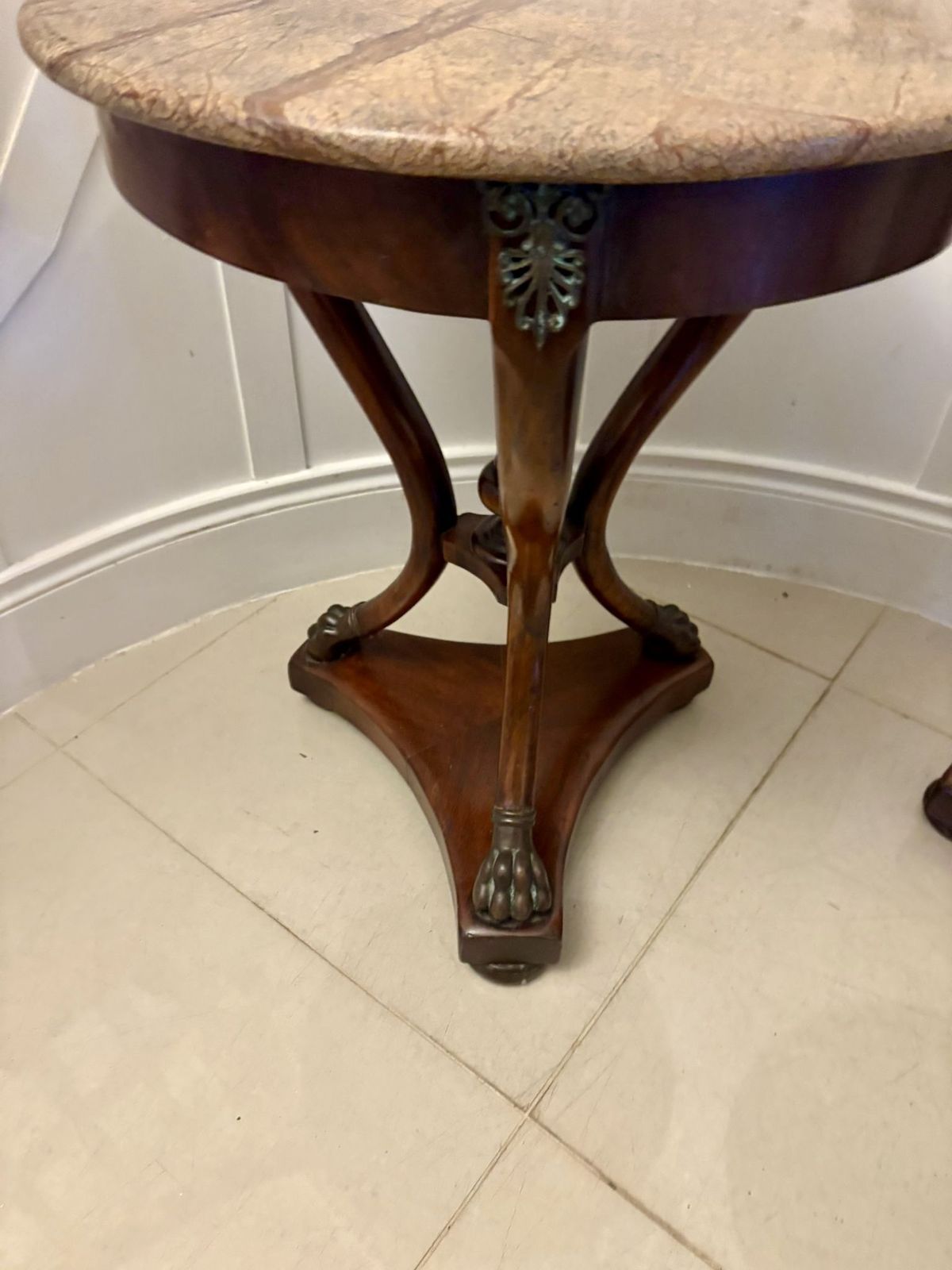 photo for sale Antique Early 20th Century Quality Pair Of French Marble Top Gueridon Side Tables