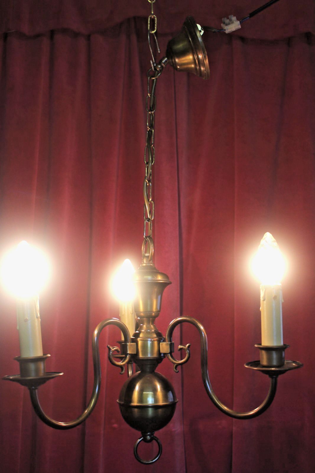 Lighting French Vintage Brass Flemish Chandelier 3 Arms  From Paris Chateau photo