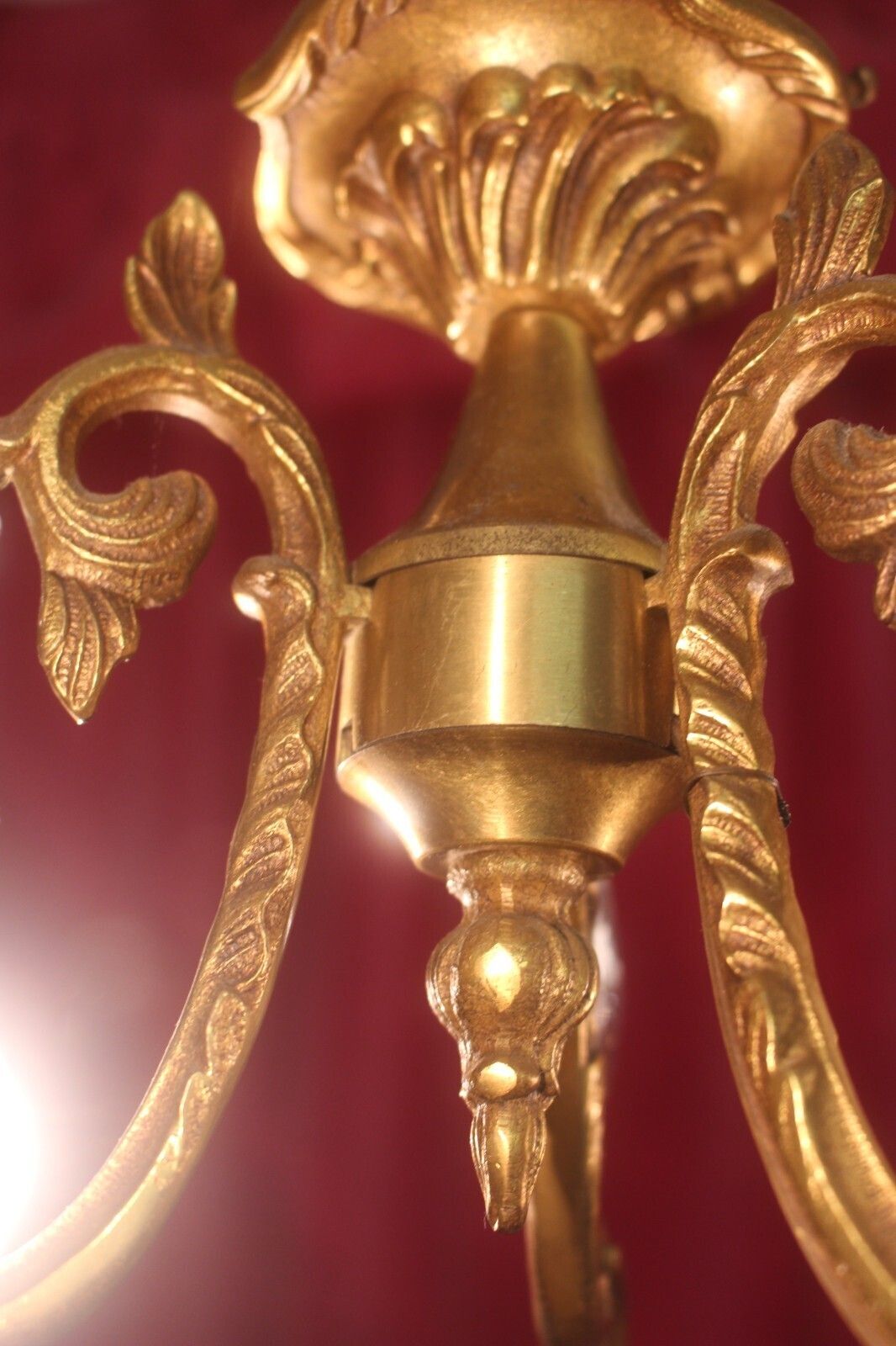 photo for sale Antique French Bronze & Crystal Rococ 3 Arms Chandelier