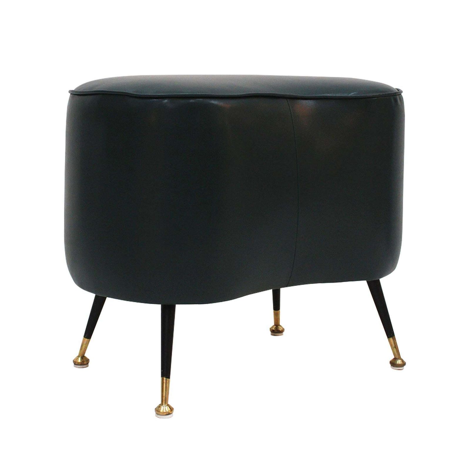 Pair Of Italian Footstools In Solid Wood And Green Faux Leather, Italy, 1960s photo for sale