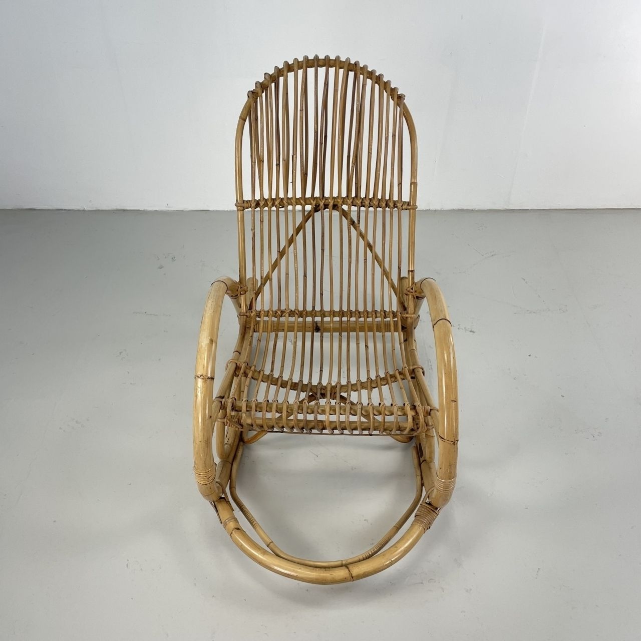 Midcentury Italian Franco Albini Style Rattan Rocking Chair photo for sale