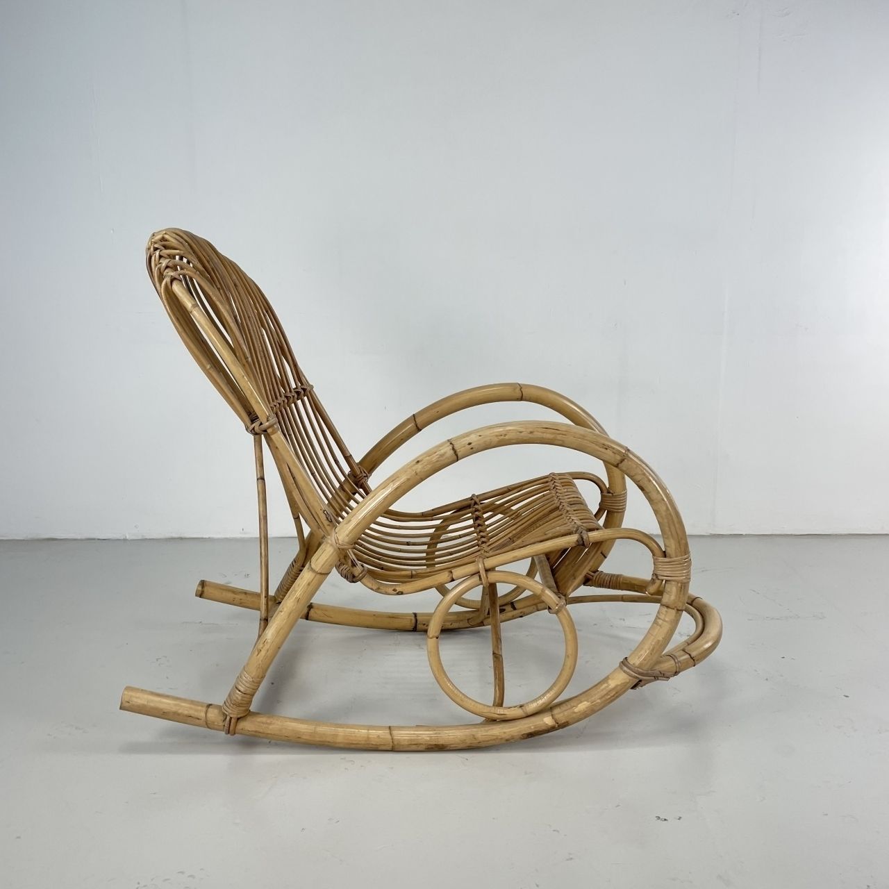 Midcentury Italian Franco Albini Style Rattan Rocking Chair photo buy