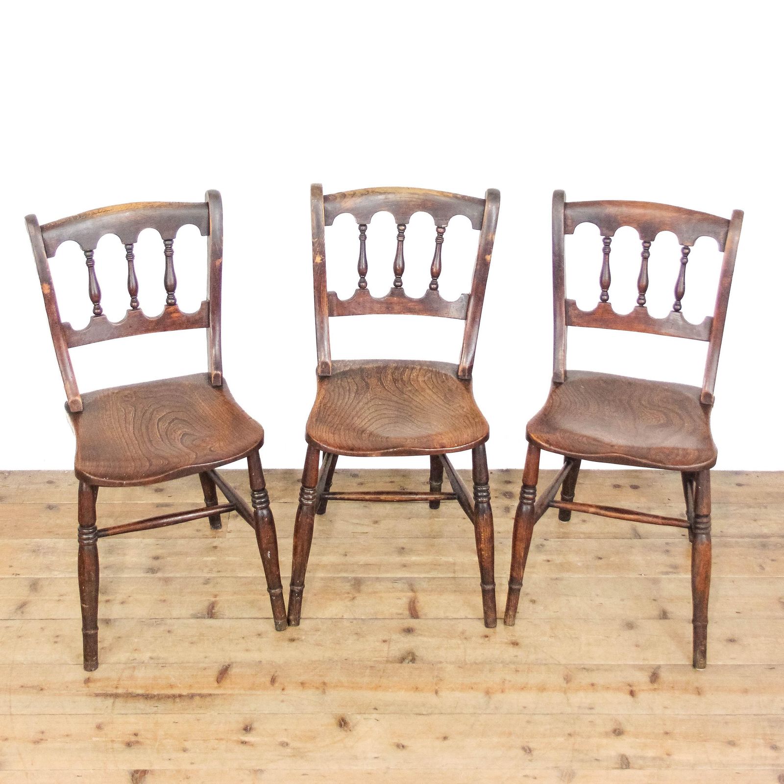 Antique Victorian Set Of Three Elm Farmhouse Chairs | Set Of Chairs | Antique Chairs | Dining Chairs | Kitchen Chairs