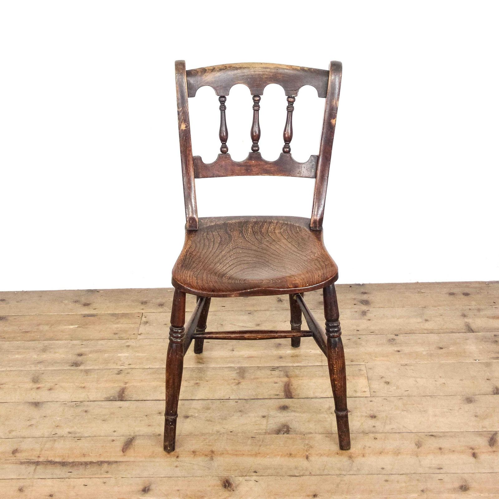 Antique Victorian Set Of Three Elm Farmhouse Chairs | Set Of Chairs | Antique Chairs | Dining Chairs | Kitchen Chairs photo for sale