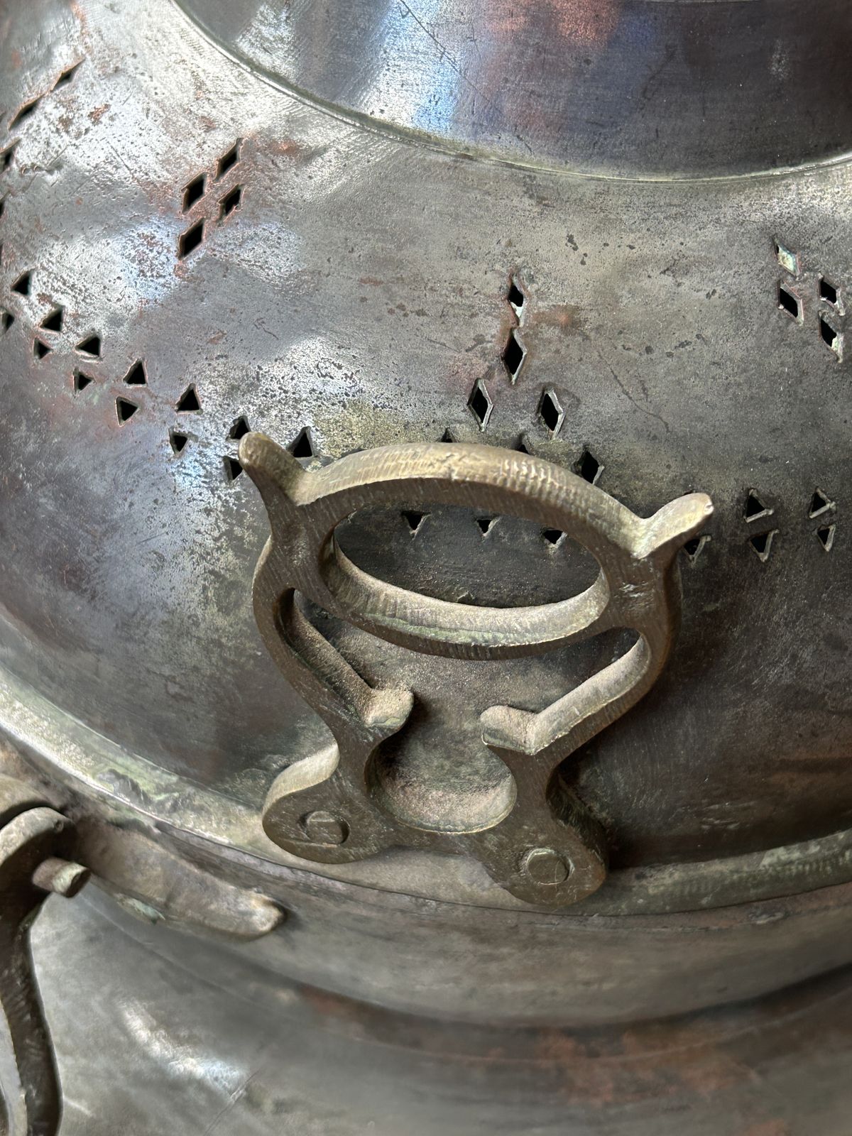 18th/19th Century Ottoman Turkish Brazier Tinned Copper & Brass Handles photo vintage