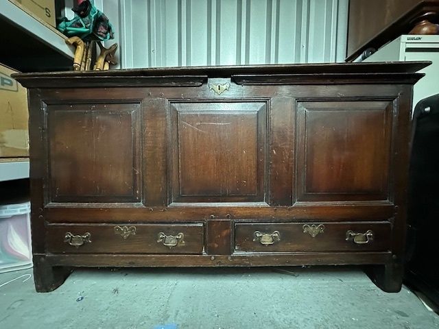 Antique Oak Blanket Coffer Panelled Wood Storage Chest With Drawers photo vintage