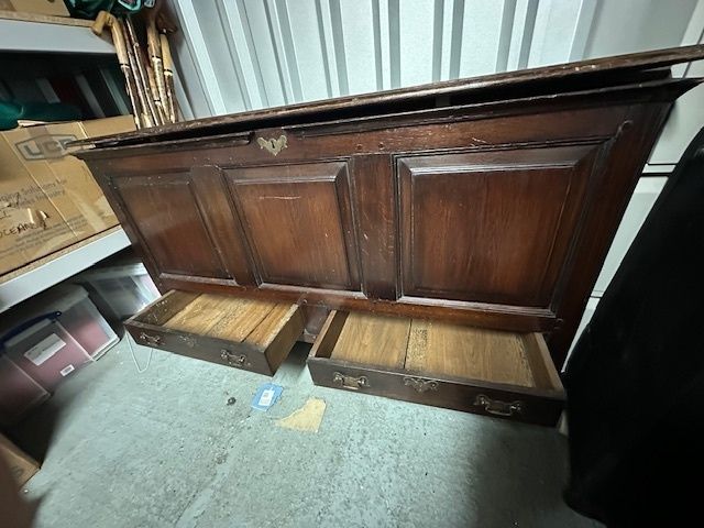 photo furniture Antique Oak Blanket Coffer Panelled Wood Storage Chest With Drawers