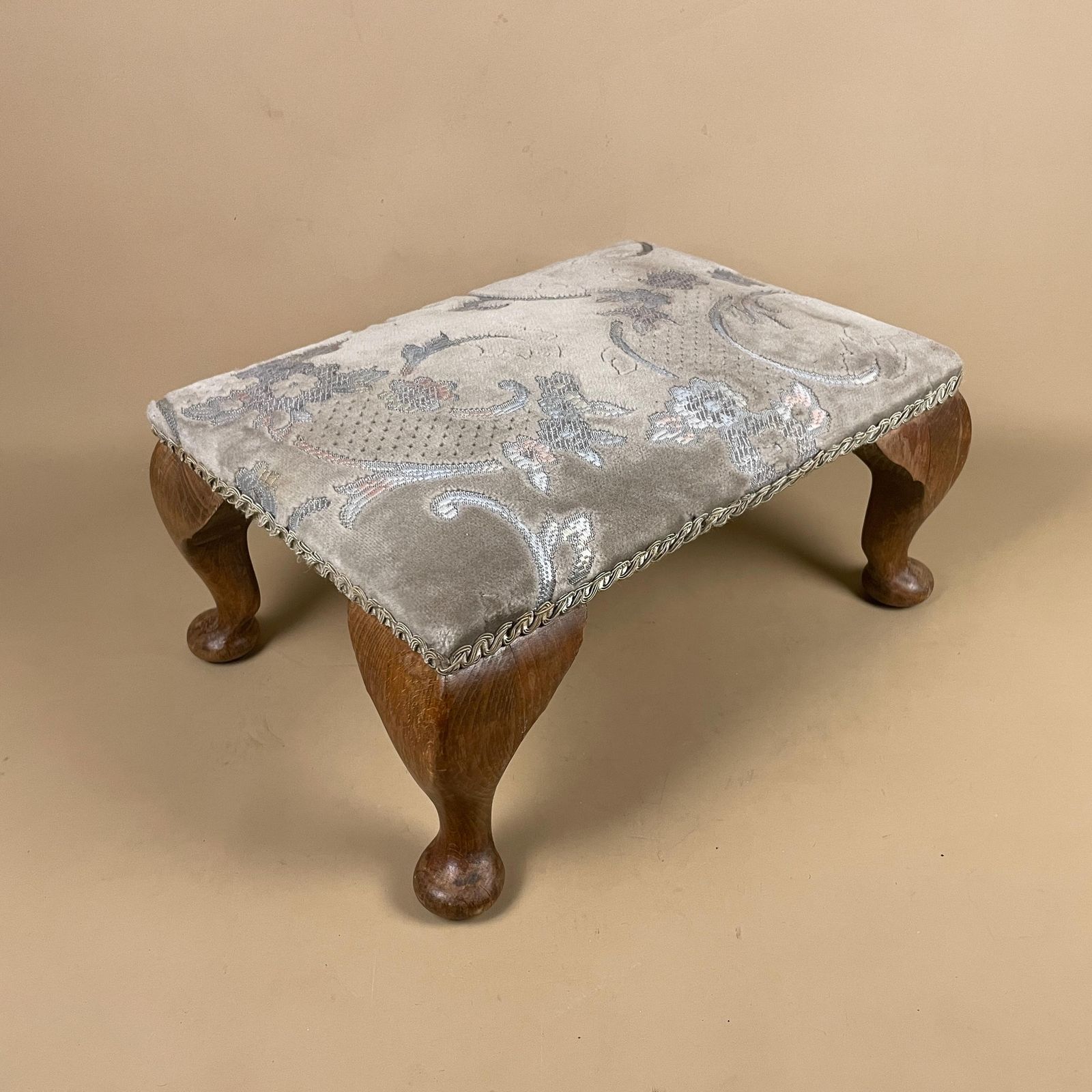 photo for sale Vintage Retro Velvet Stool Wood Legs Cottage Furniture Rectangle Footstool Foot Seat 18x38x28cm Footstool Floral Patterned Pattern Sage