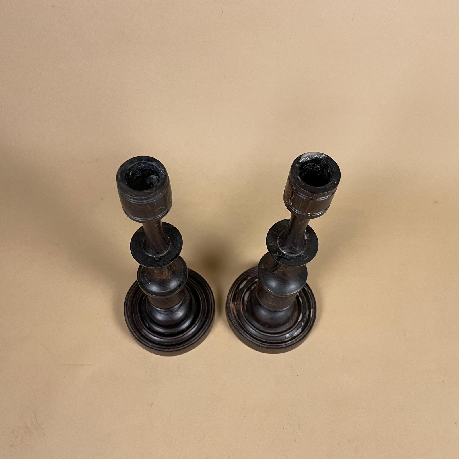 Antique Vintage Matching Pair Wooden Candlestick Candle Stick Vintage Dinner Candlesticks Wood Handmade Cottage Farmhouse Classic Mantle photo vintage