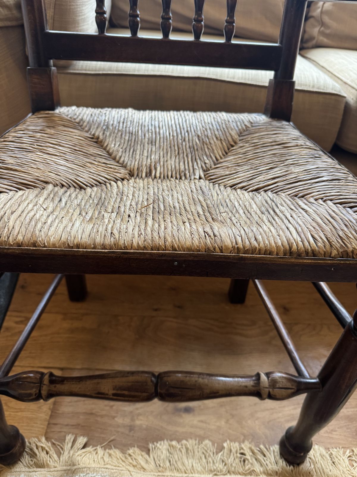 8 Vintage, French Oak, Spindle Back, Rush Seat Farmhouse Chairs photo 1150.0
