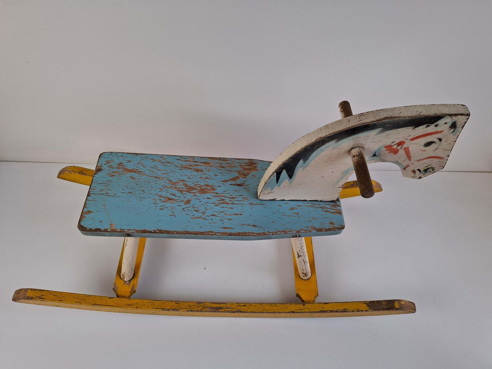 photo buy Mid Century Czechoslovak Wooden Rocking Horse, Hand Painted, 1960s