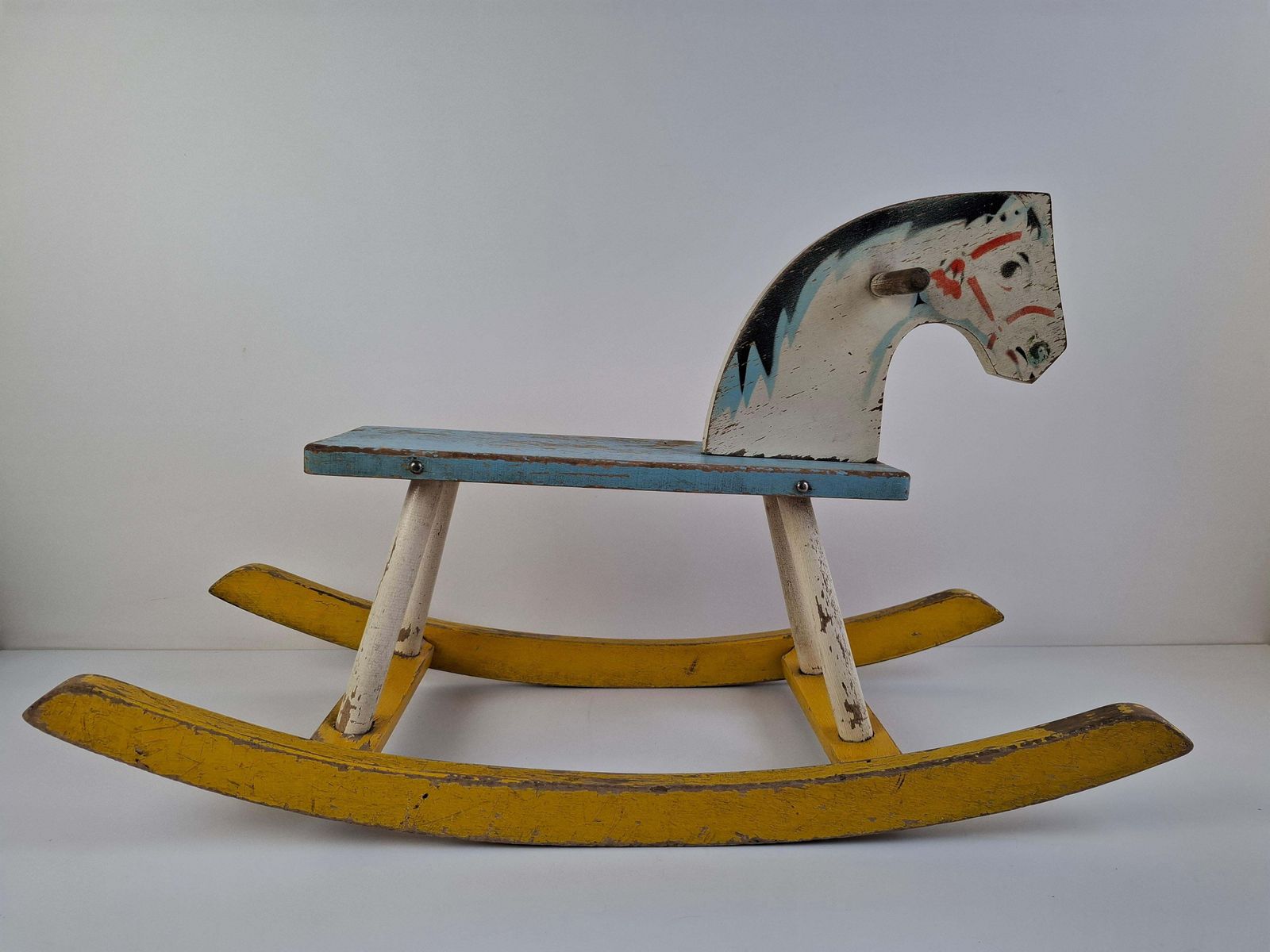 photo vintage Mid Century Czechoslovak Wooden Rocking Horse, Hand Painted, 1960s