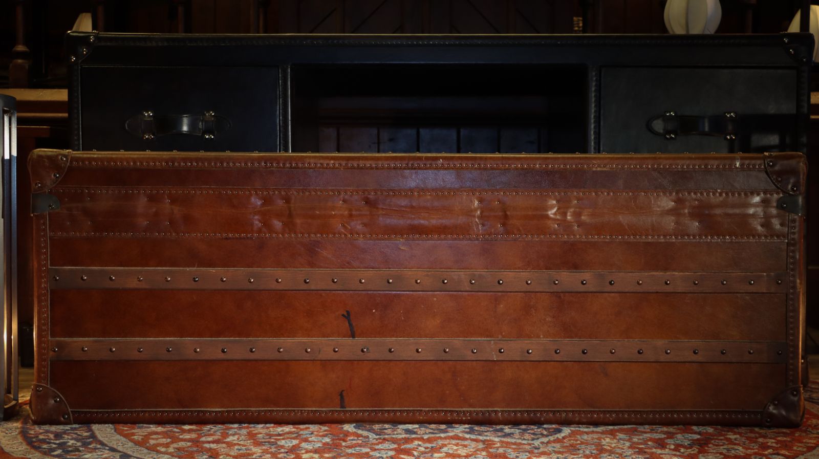 Stunning Timothy Oulton Harrow Leather Trunk Antique Whisky Chest photo vintage