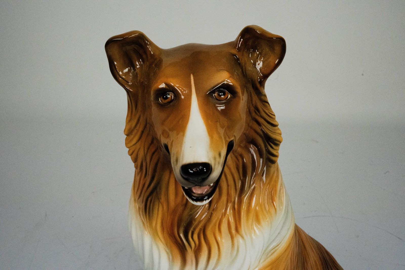 Large Italian Ceramic Sitting Collie Dog Sculpture, 1970s photo furniture