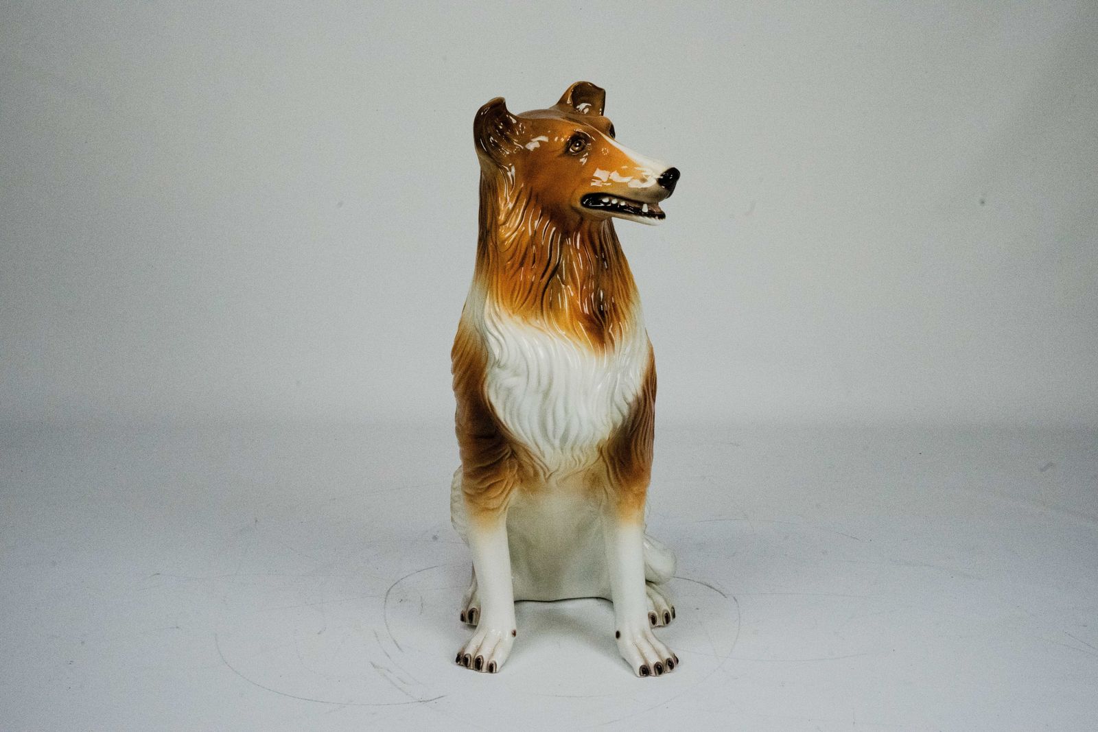 Large Italian Ceramic Sitting Collie Dog Sculpture, 1970s photo vinterior