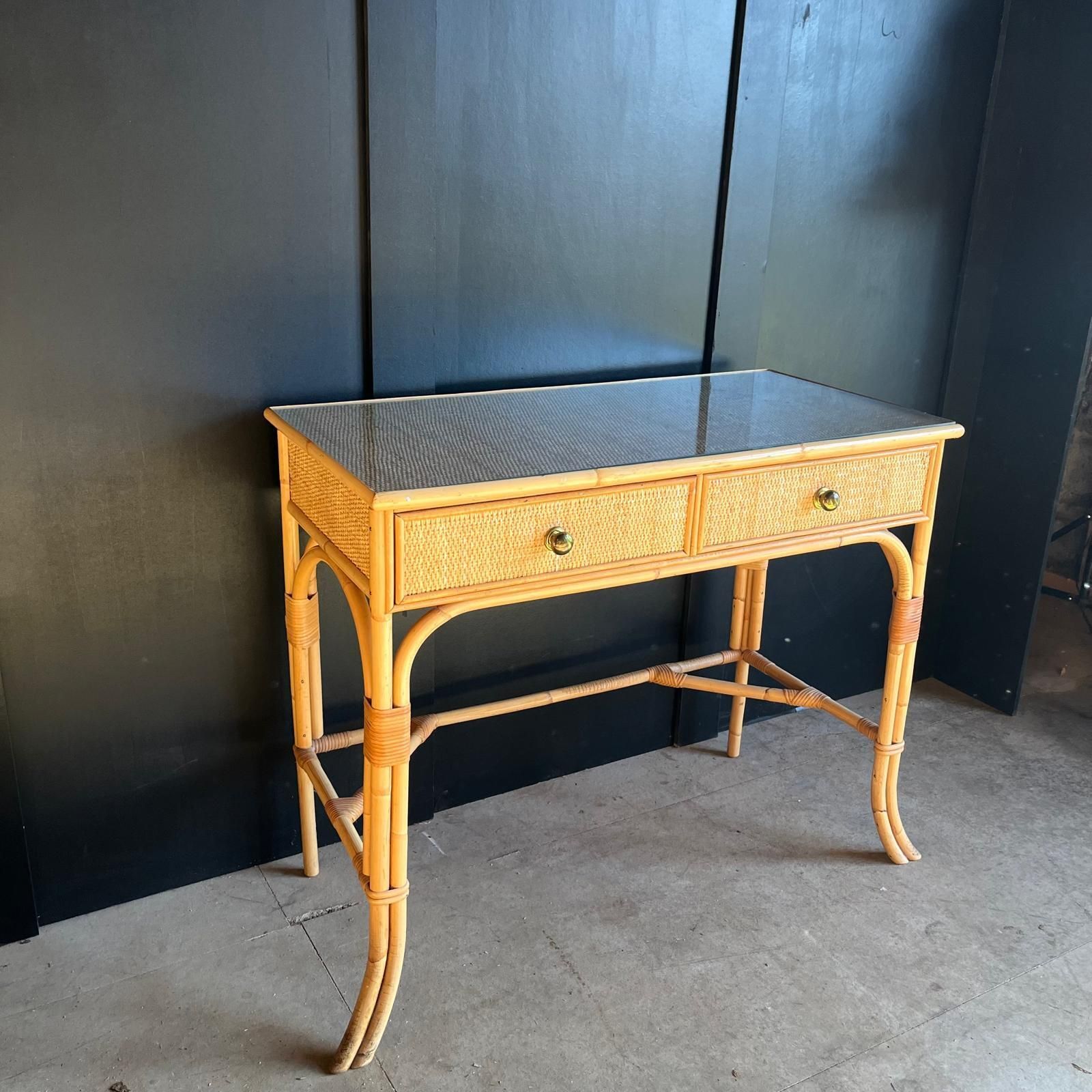 Cane And Bamboo Dressing Table / Desk photo vintage