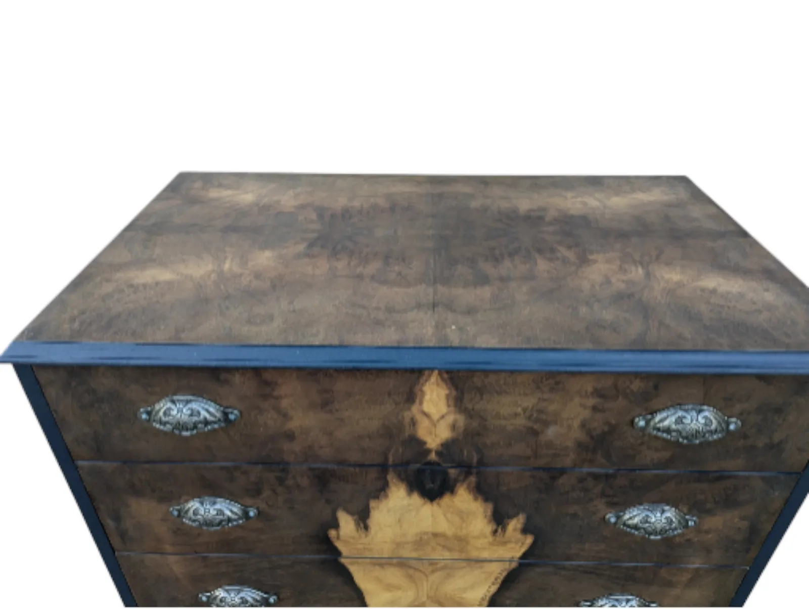 Art Deco Navy Blue Walnut Burr Wood Chest Of Drawers photo 995.0
