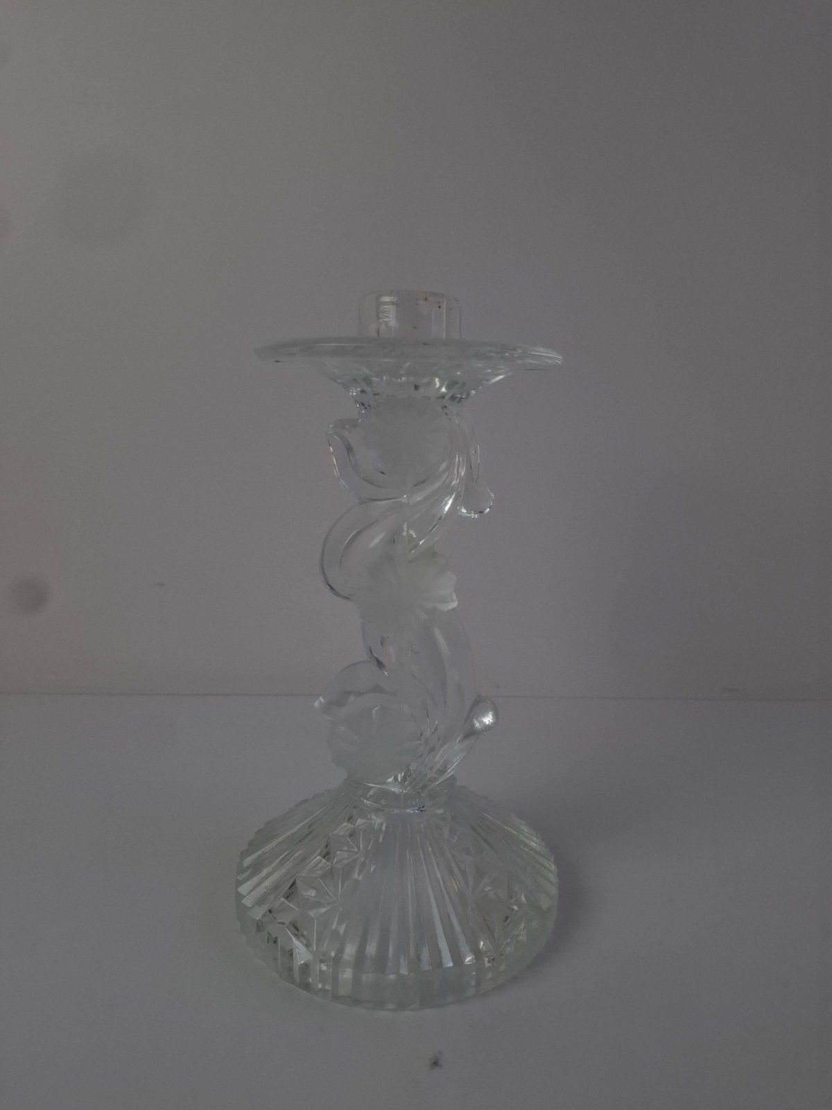 Midcentury Czechoslovak Cut Glass Sculptural Candle Holder, Clear Fire Polished photo furniture