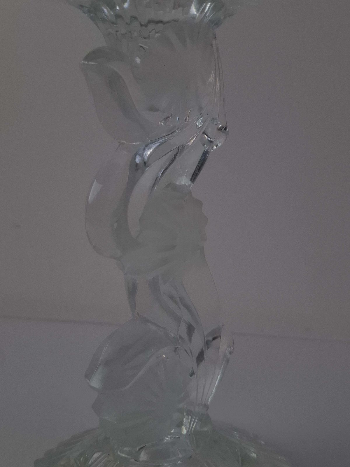 Midcentury Czechoslovak Cut Glass Sculptural Candle Holder, Clear Fire Polished photo Home Decor