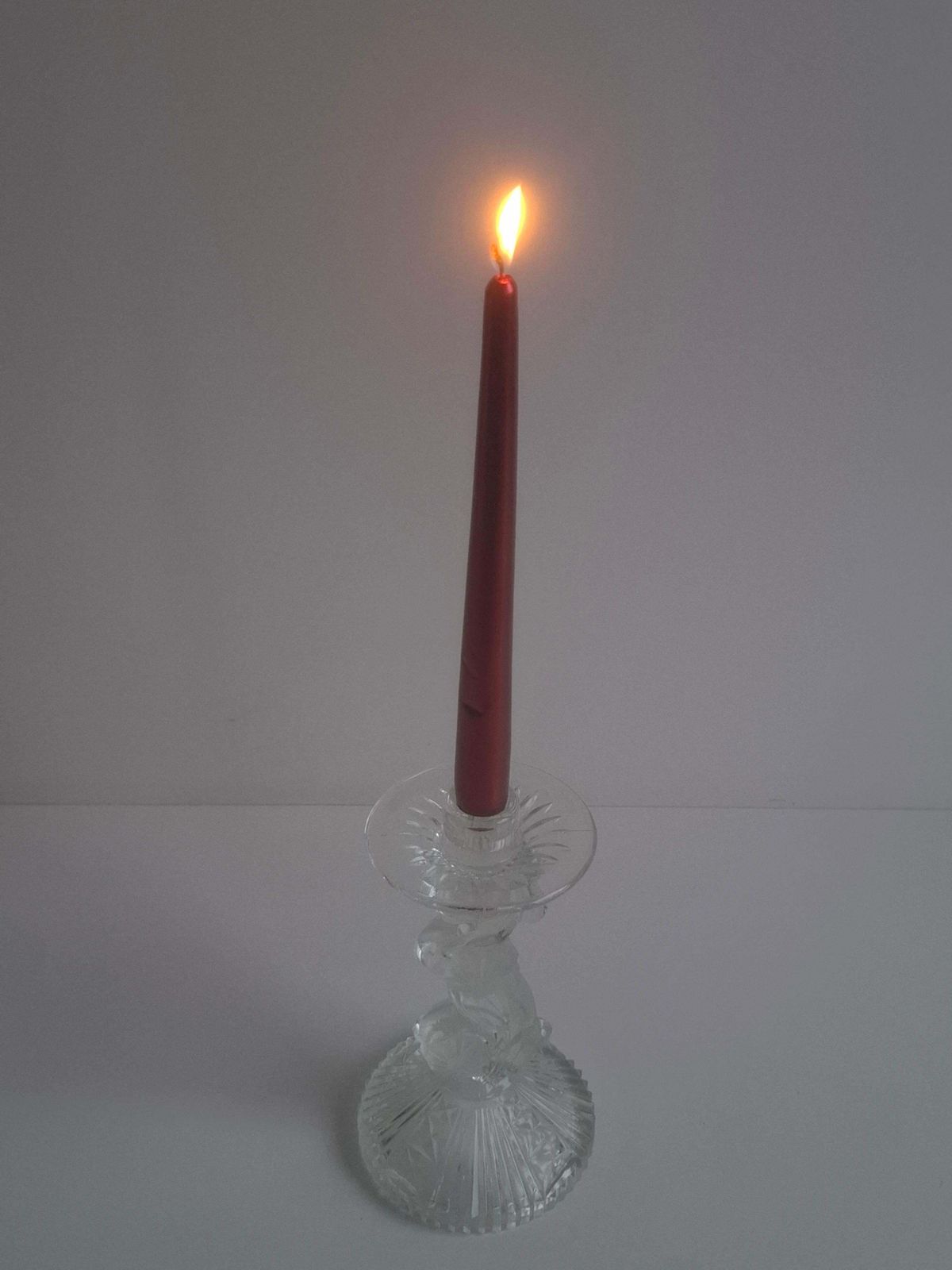 Home Decor Midcentury Czechoslovak Cut Glass Sculptural Candle Holder, Clear Fire Polished photo