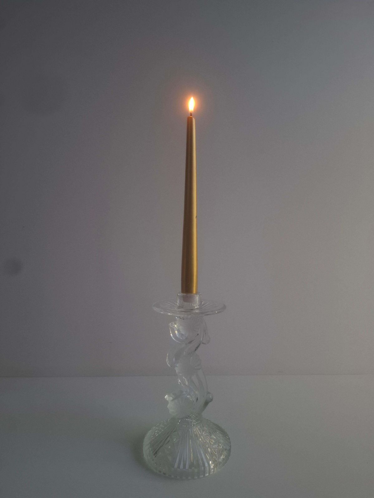 photo vintage Midcentury Czechoslovak Cut Glass Sculptural Candle Holder, Clear Fire Polished