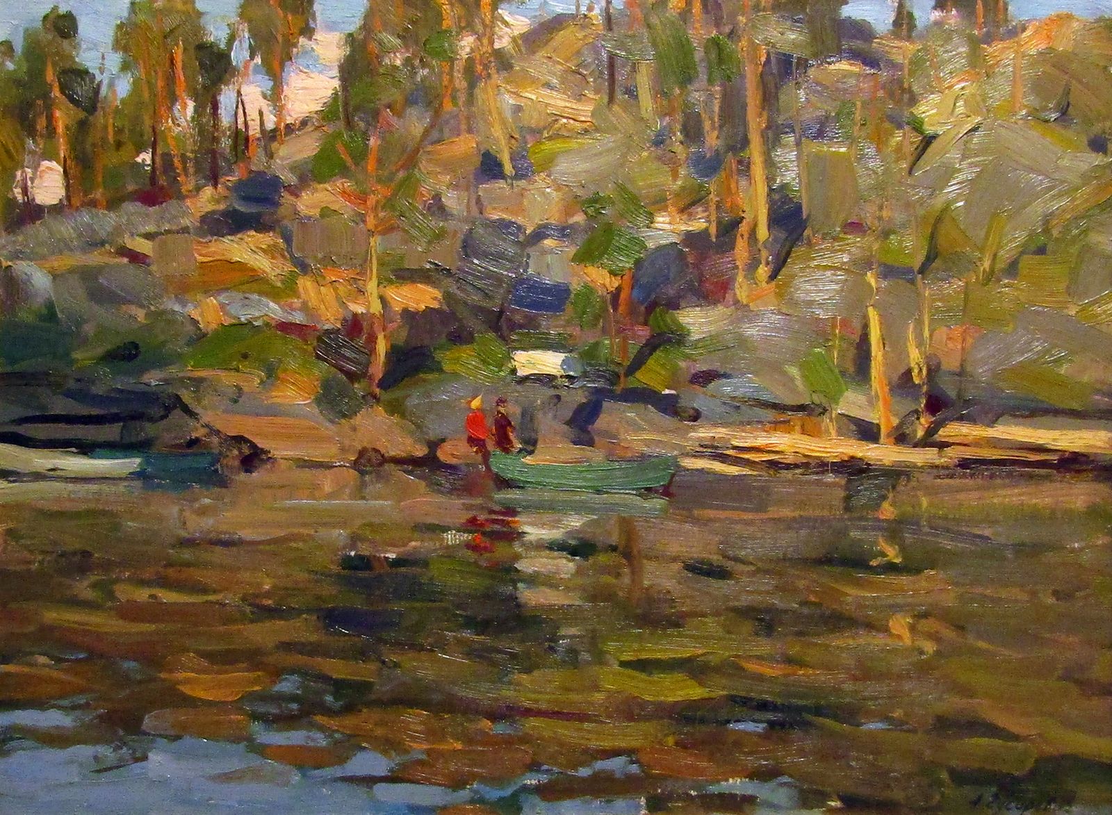 1960s Russian Impressionist Oil Painting By Aleksander Gusarevich "Fishing Day" photo for sale
