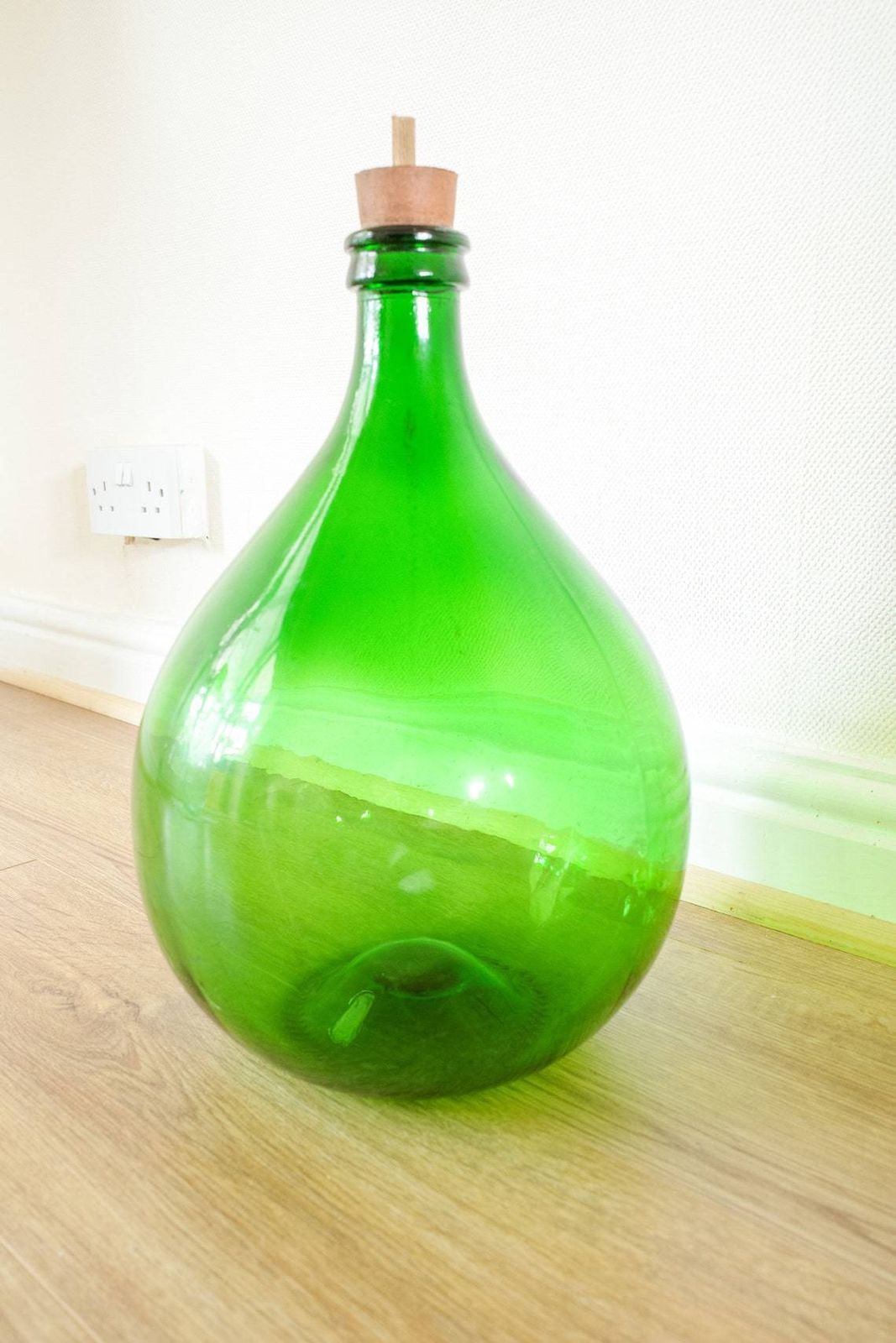 Glass Floor Standing Or Table Top Vase For Pampas Grass Foliage Or Flowers Antique Green Carboy  French Demijohn Bottle Style photo 150.0