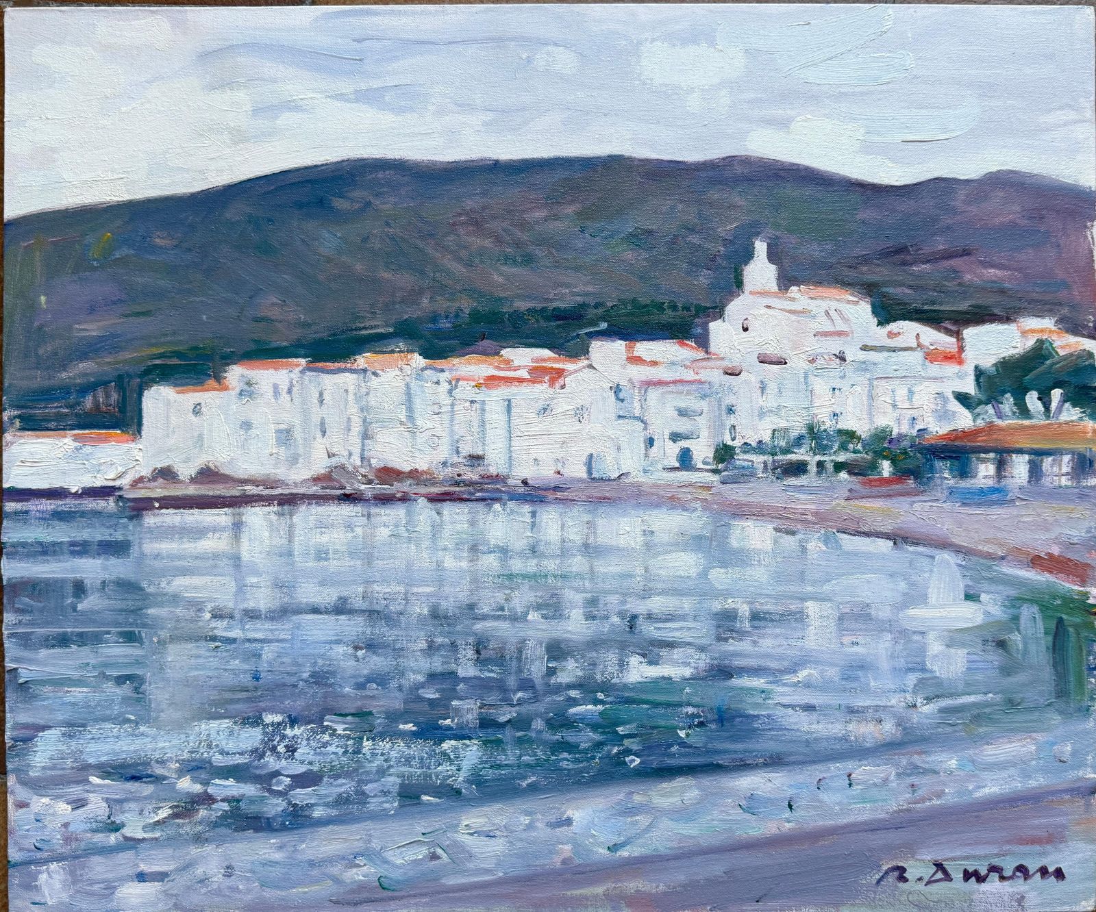 Rafael Duran Benet Cadaques Oil Painting Spanish Seascape Mediterranean Art C.1990