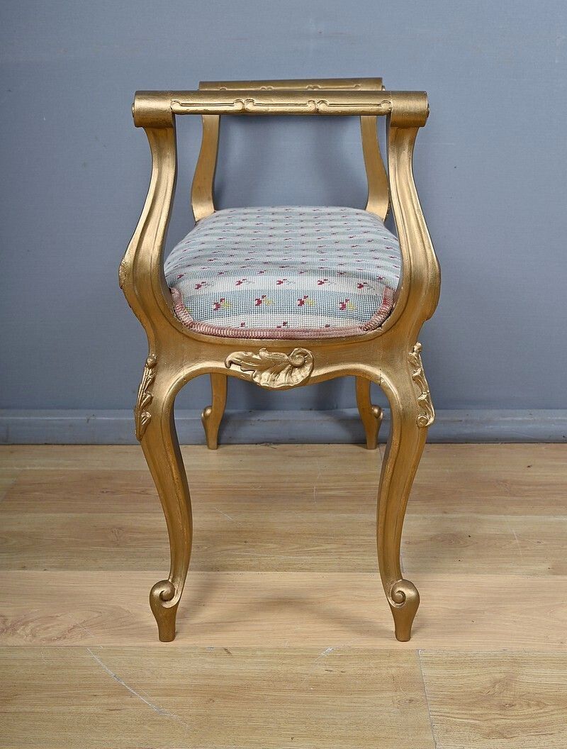 Furniture Small Bench With Gilded Wood Armrests, Louis XV Style – Early 20th Century photo