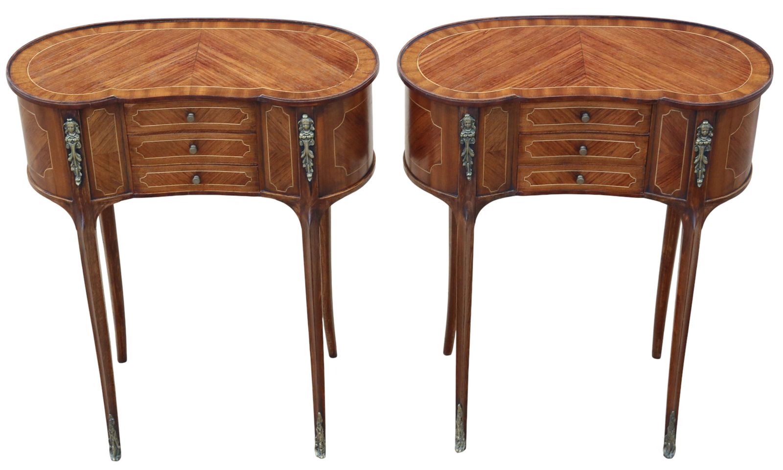 Antique C.1925 Pair Of Kidney Shaped Inlaid Veneer Bedside Tables / Cupboards – Fine Quality Nightstands photo Furniture