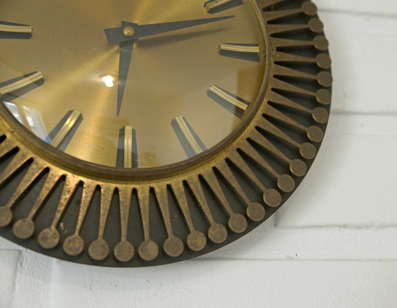 photo furniture Vintage Brass Wall Clock / West Germany 1960's / Atomic Sunburst Clock