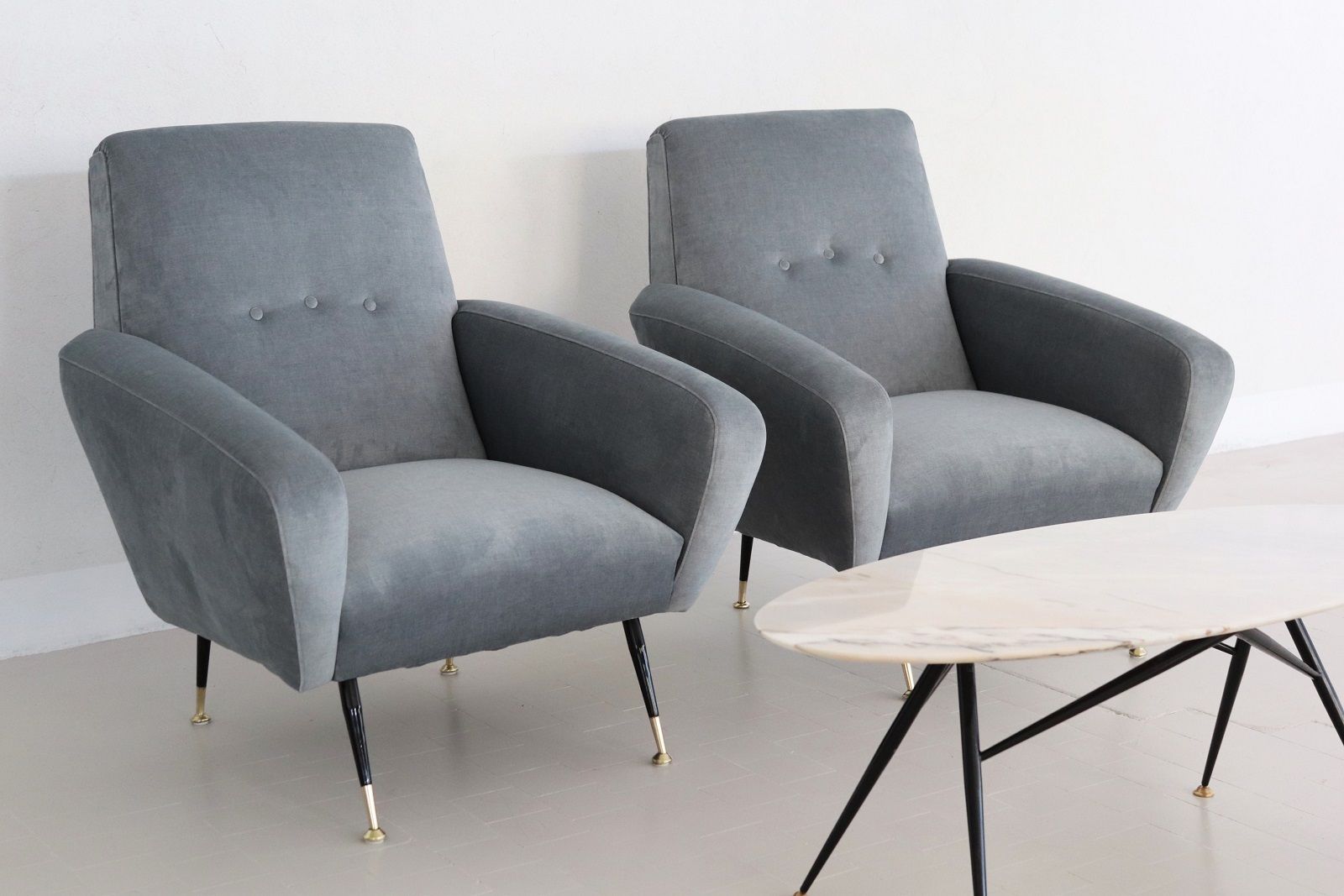 Italian Midcentury Armchairs With Springs In Blue Grey New Velvet photo furniture