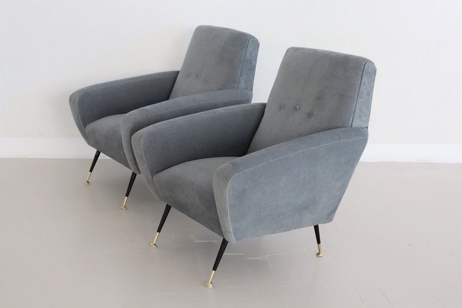Italian Midcentury Armchairs With Springs In Blue Grey New Velvet photo 2900.0