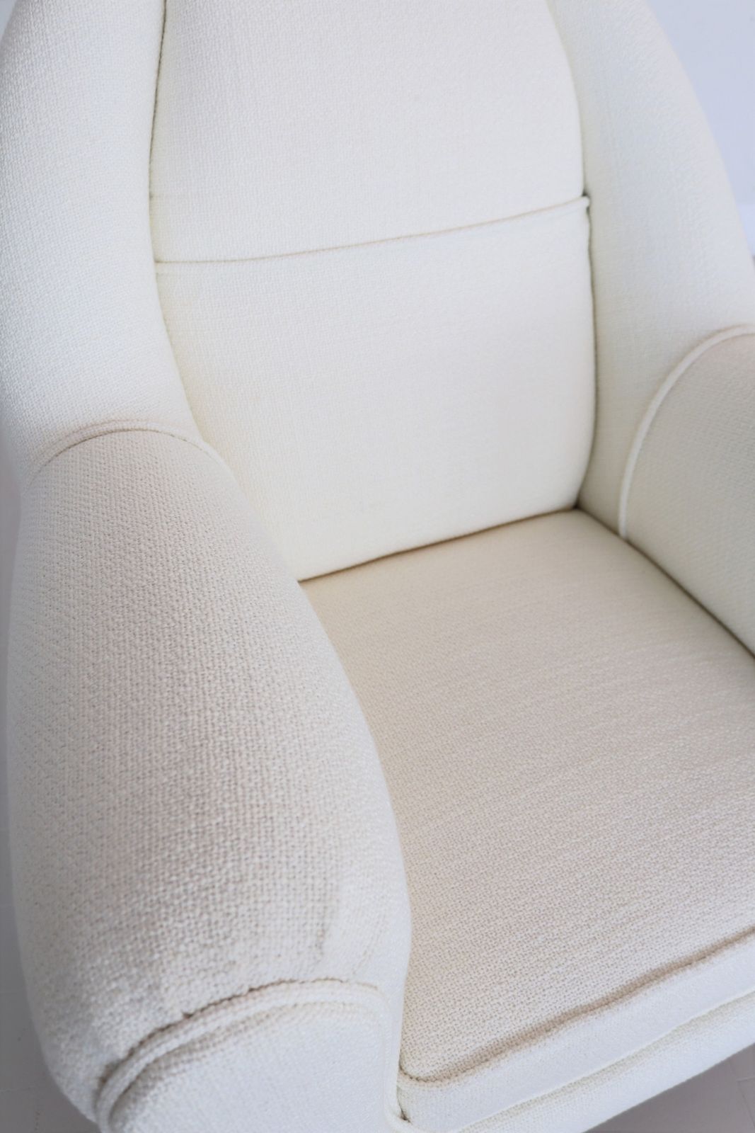 photo buy Italian Midcentury Armchairs In Off White Upholstery And Brass Stiletto Feet, 1950s