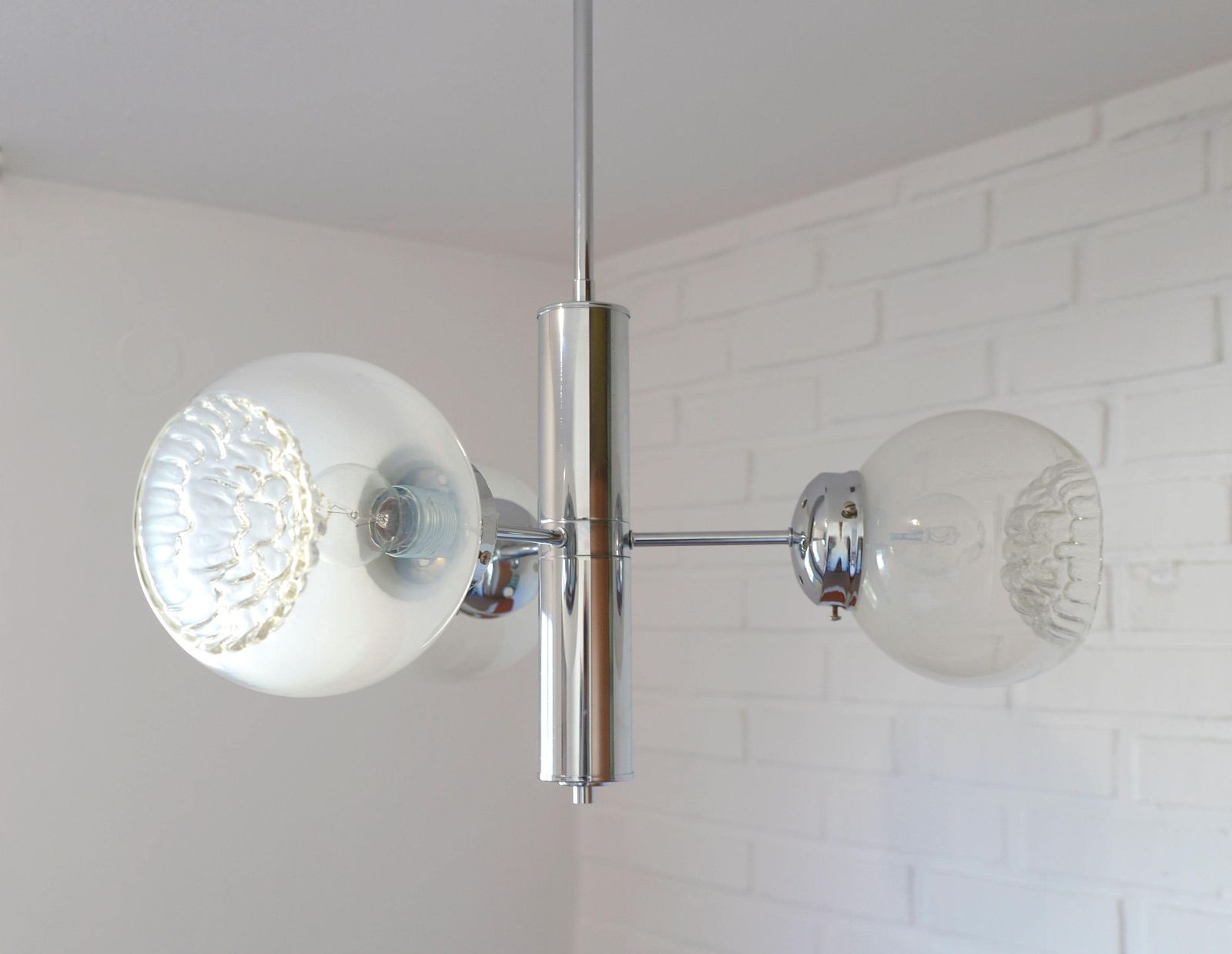 Vintage Murano Glass Pendant Lamp / Minimalist Mazzega Sputnik Chandelier / Mid Century Modern Lighting photo furniture
